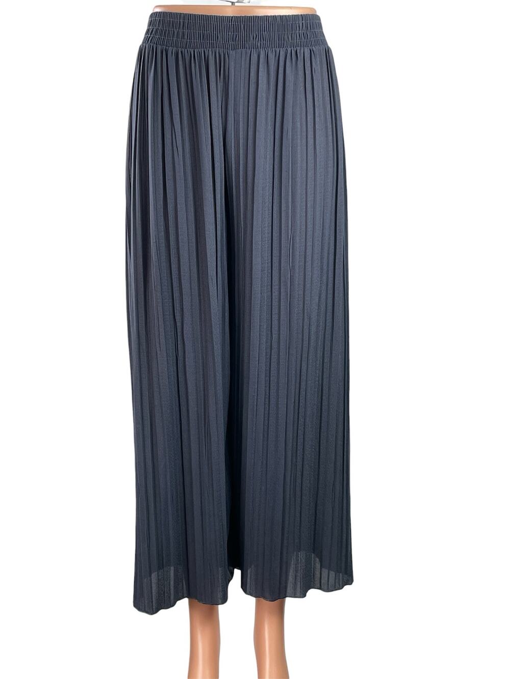 Drama Queen Women's Gray Pleated Elastic Waist Palazzo Wide Leg Trouser Pants XS